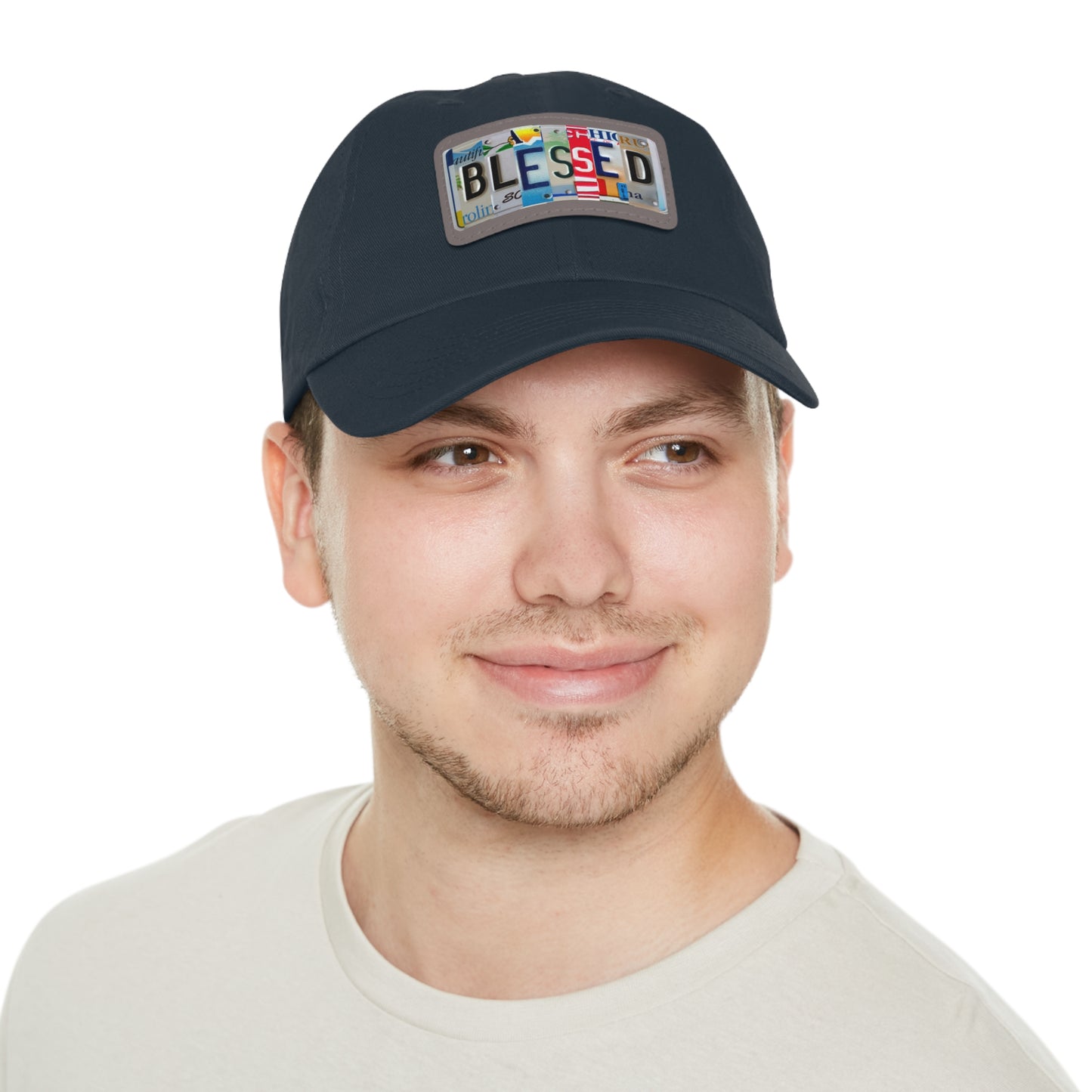 Inspirational 'Blessed' Dad Hat with Rectangular Leather Patch