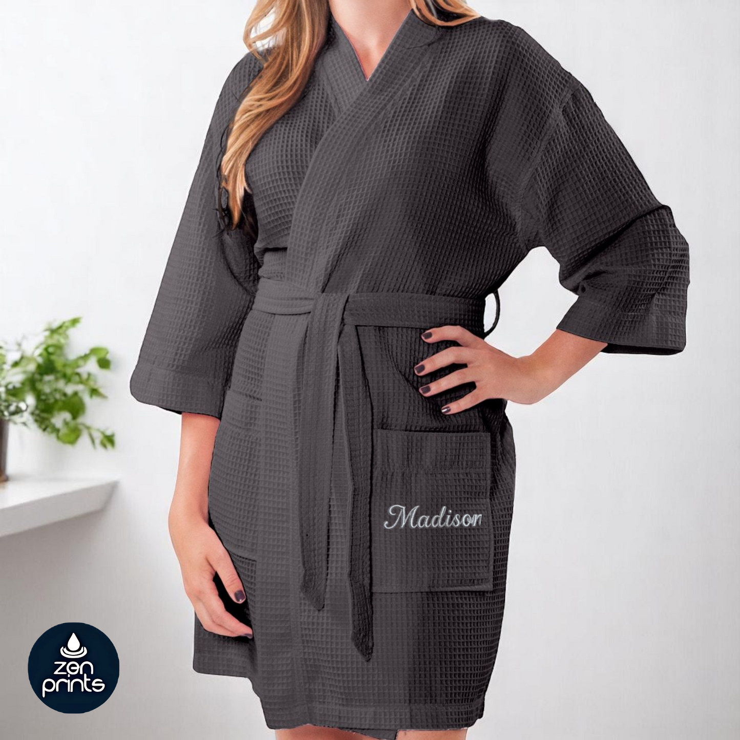 Waffle Kimono Bathrobe for Women