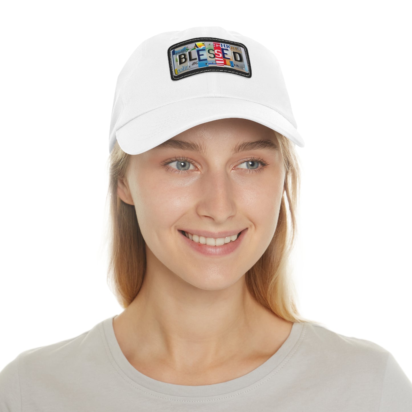 Inspirational 'Blessed' Dad Hat with Rectangular Leather Patch