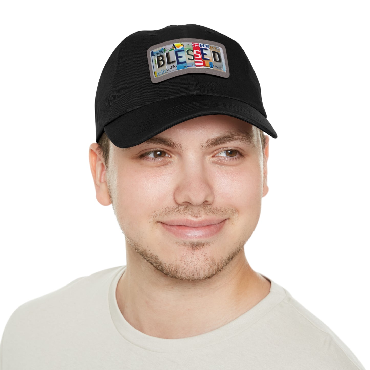 Inspirational 'Blessed' Dad Hat with Rectangular Leather Patch