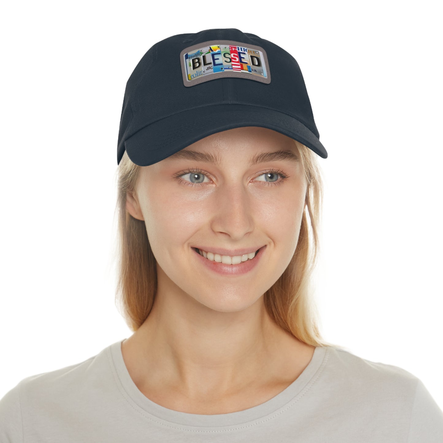 Inspirational 'Blessed' Dad Hat with Rectangular Leather Patch
