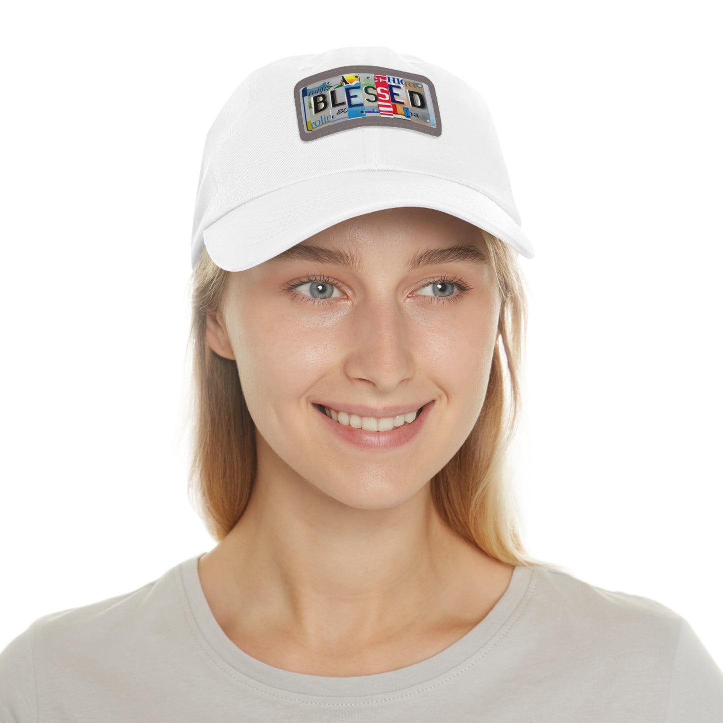 Inspirational 'Blessed' Dad Hat with Rectangular Leather Patch