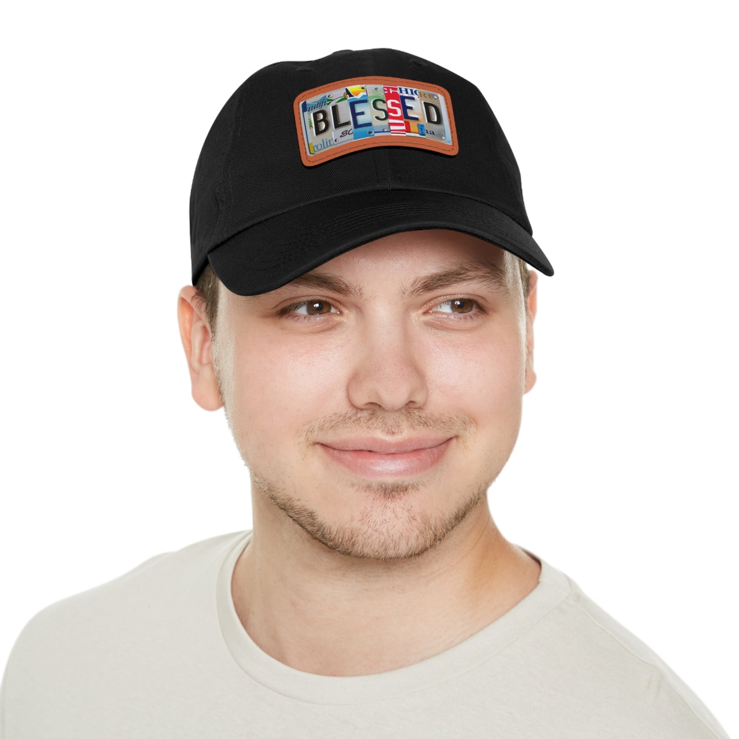 Inspirational 'Blessed' Dad Hat with Rectangular Leather Patch