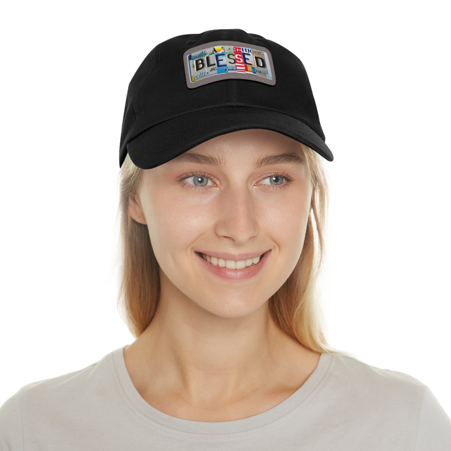 Inspirational 'Blessed' Dad Hat with Rectangular Leather Patch