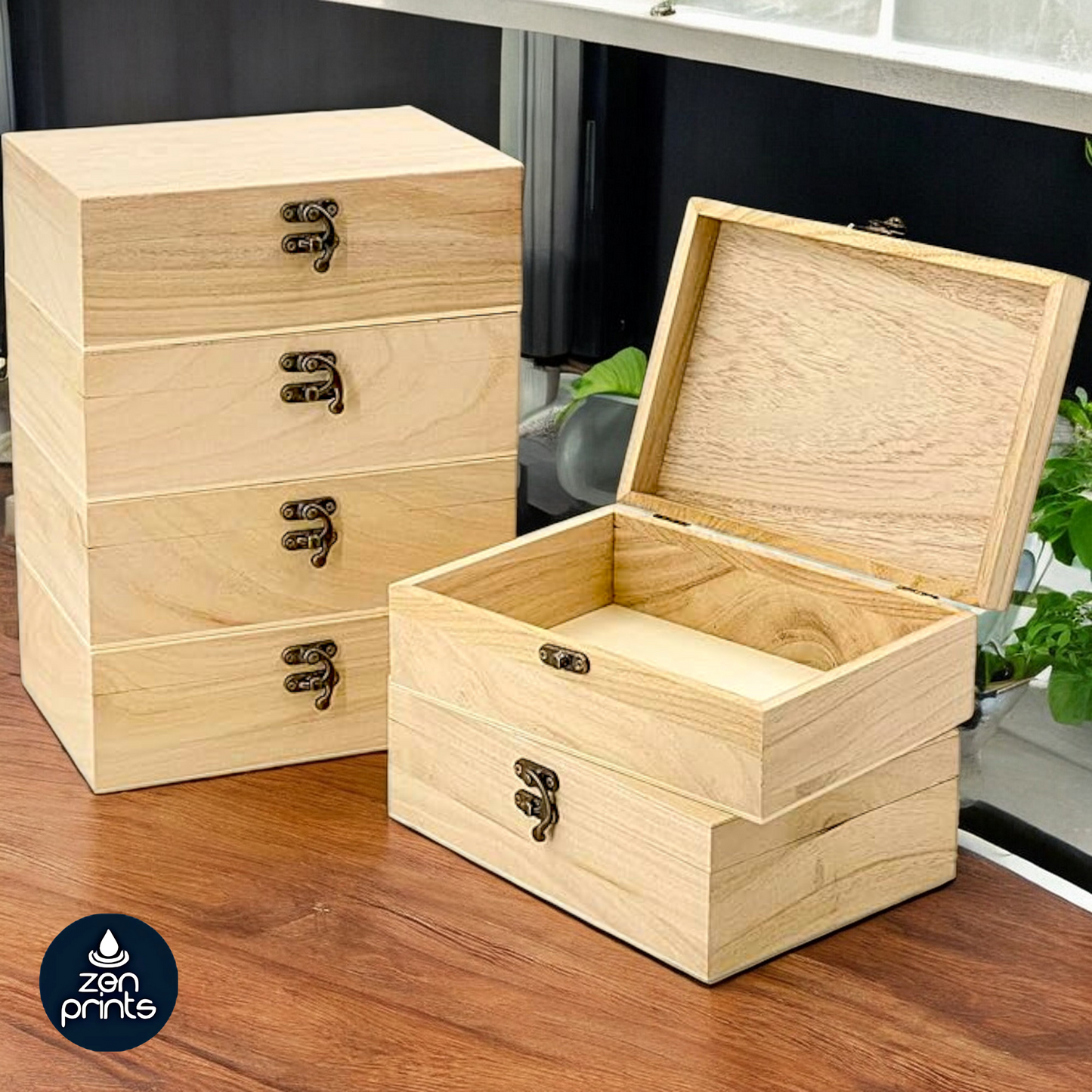Wooden Storage Boxes with Hinged Lid