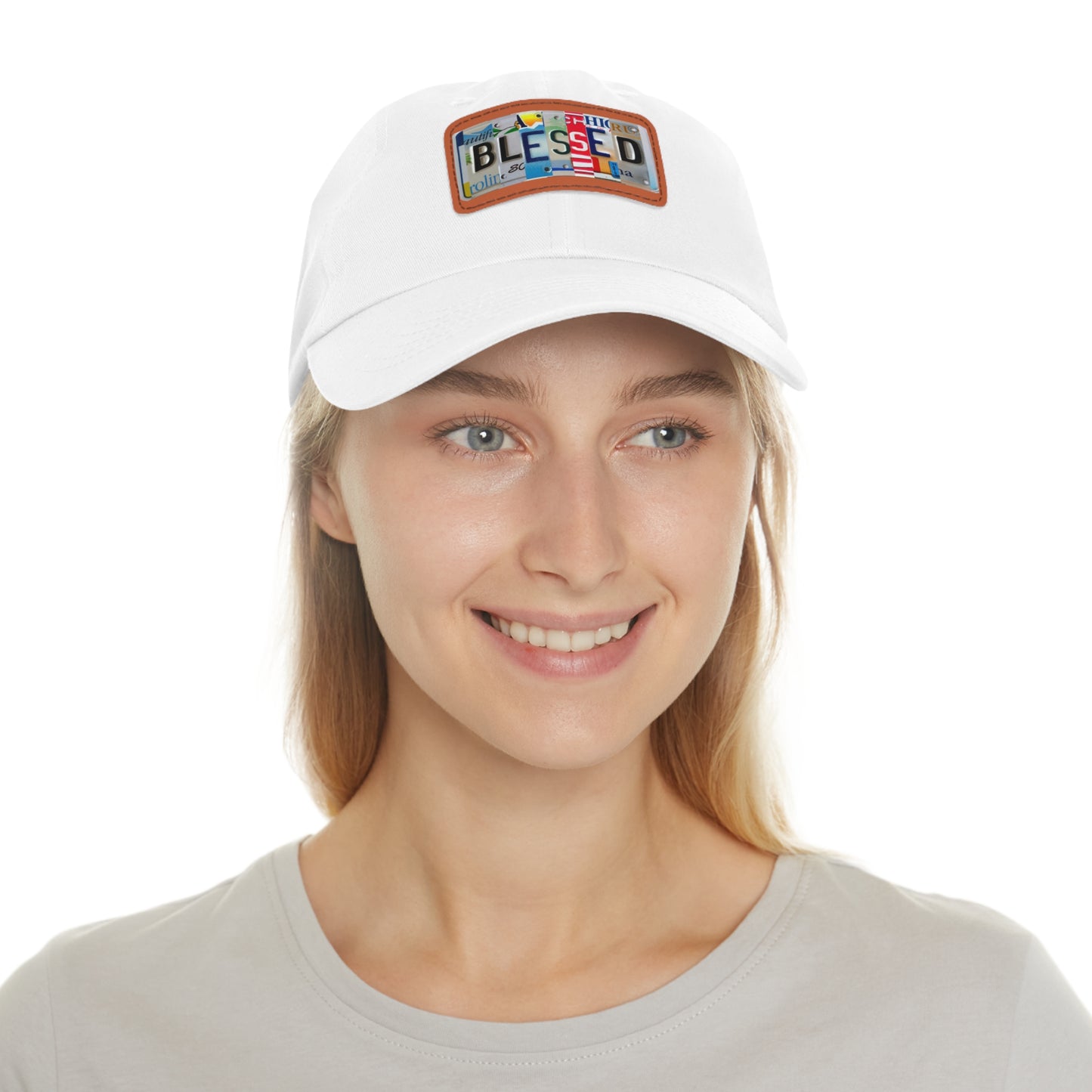 Inspirational 'Blessed' Dad Hat with Rectangular Leather Patch