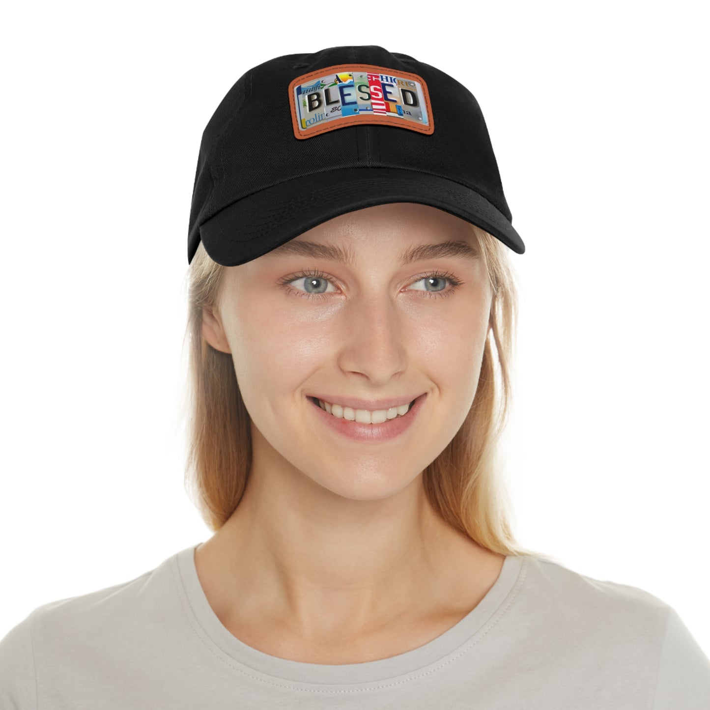 Inspirational 'Blessed' Dad Hat with Rectangular Leather Patch