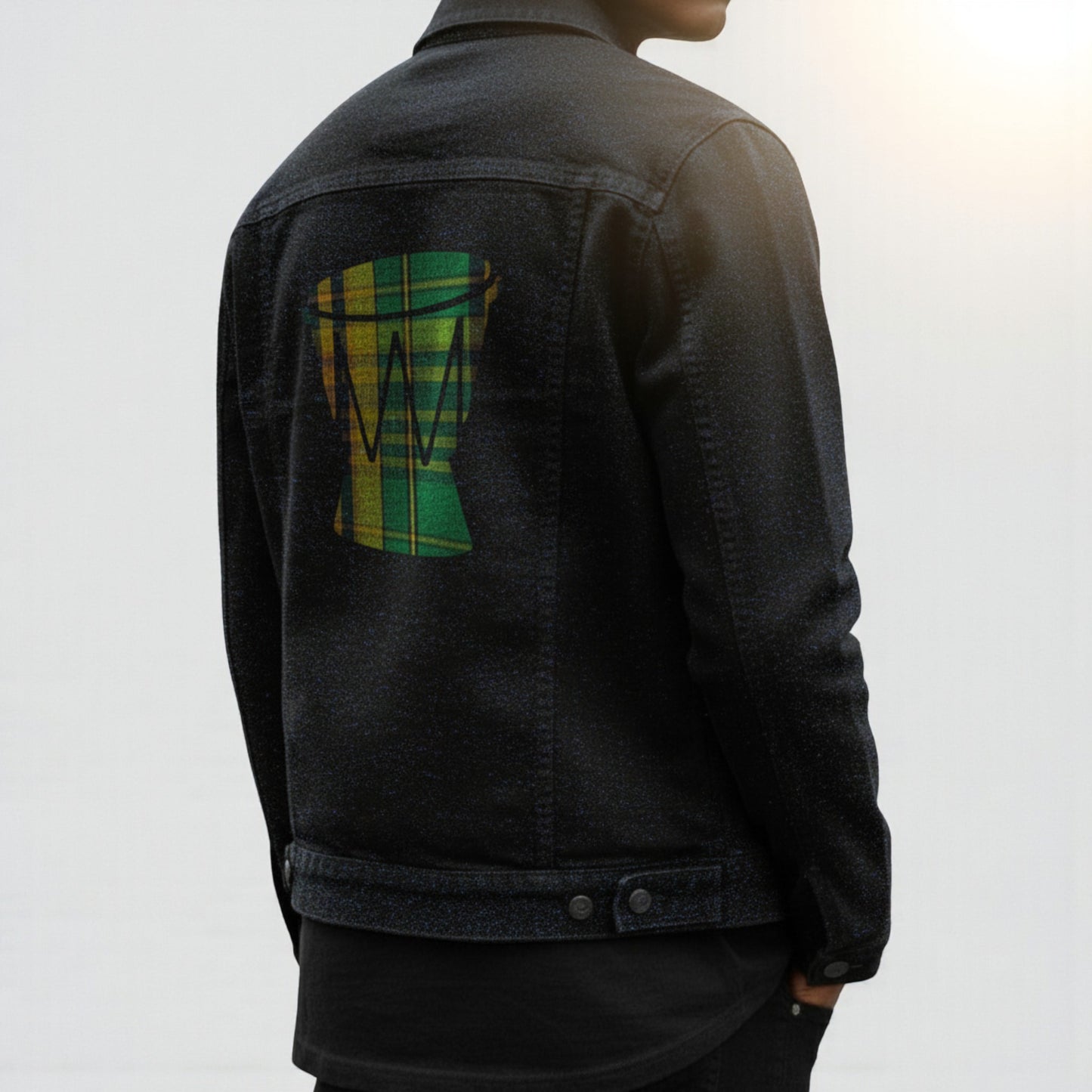 Djembe Print Denim Jacket for Men – Rhythm in Style