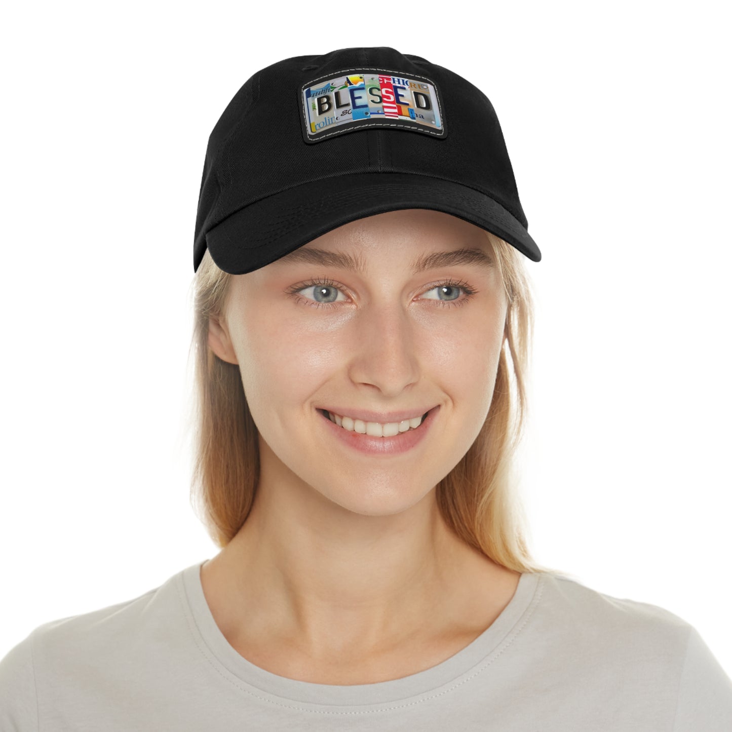 Inspirational 'Blessed' Dad Hat with Rectangular Leather Patch