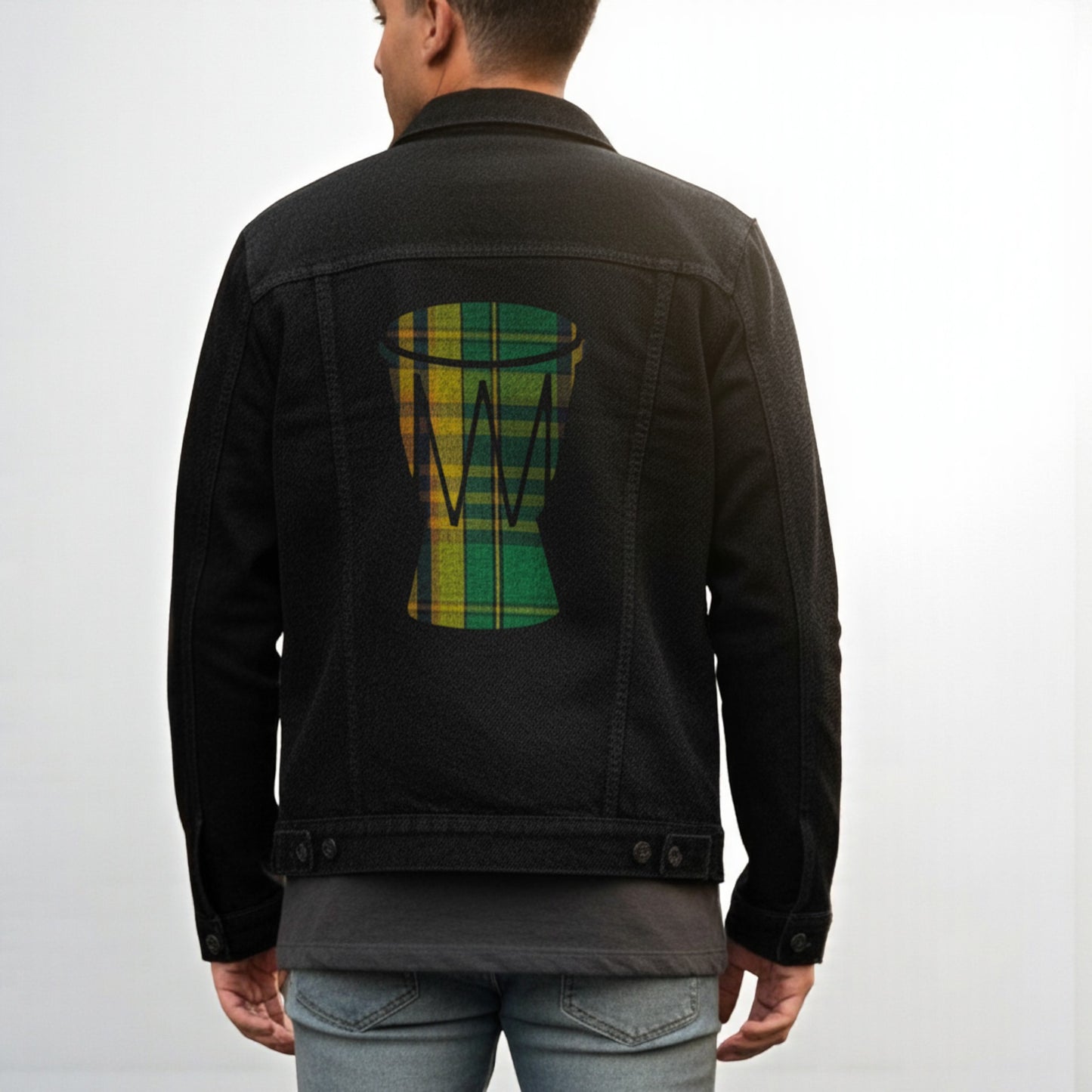 Djembe Print Denim Jacket for Men – Rhythm in Style