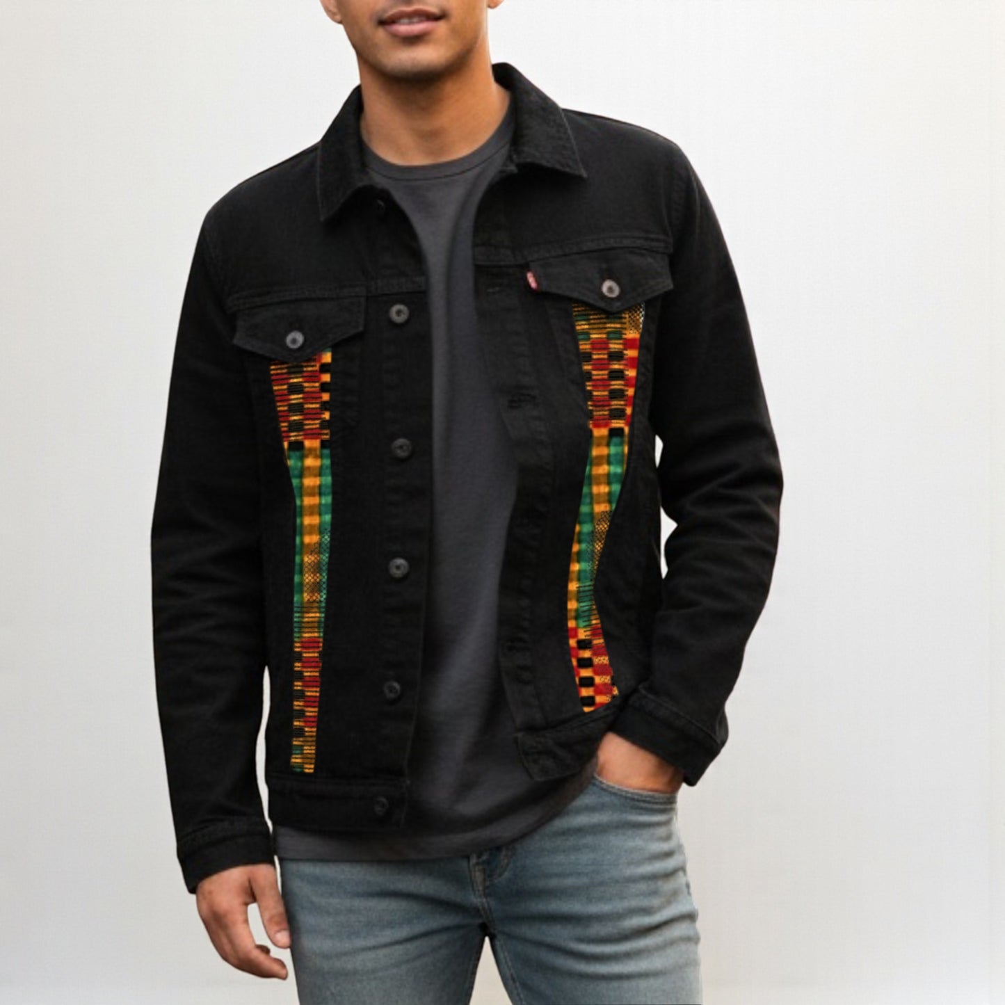 Djembe Print Denim Jacket for Men – Rhythm in Style
