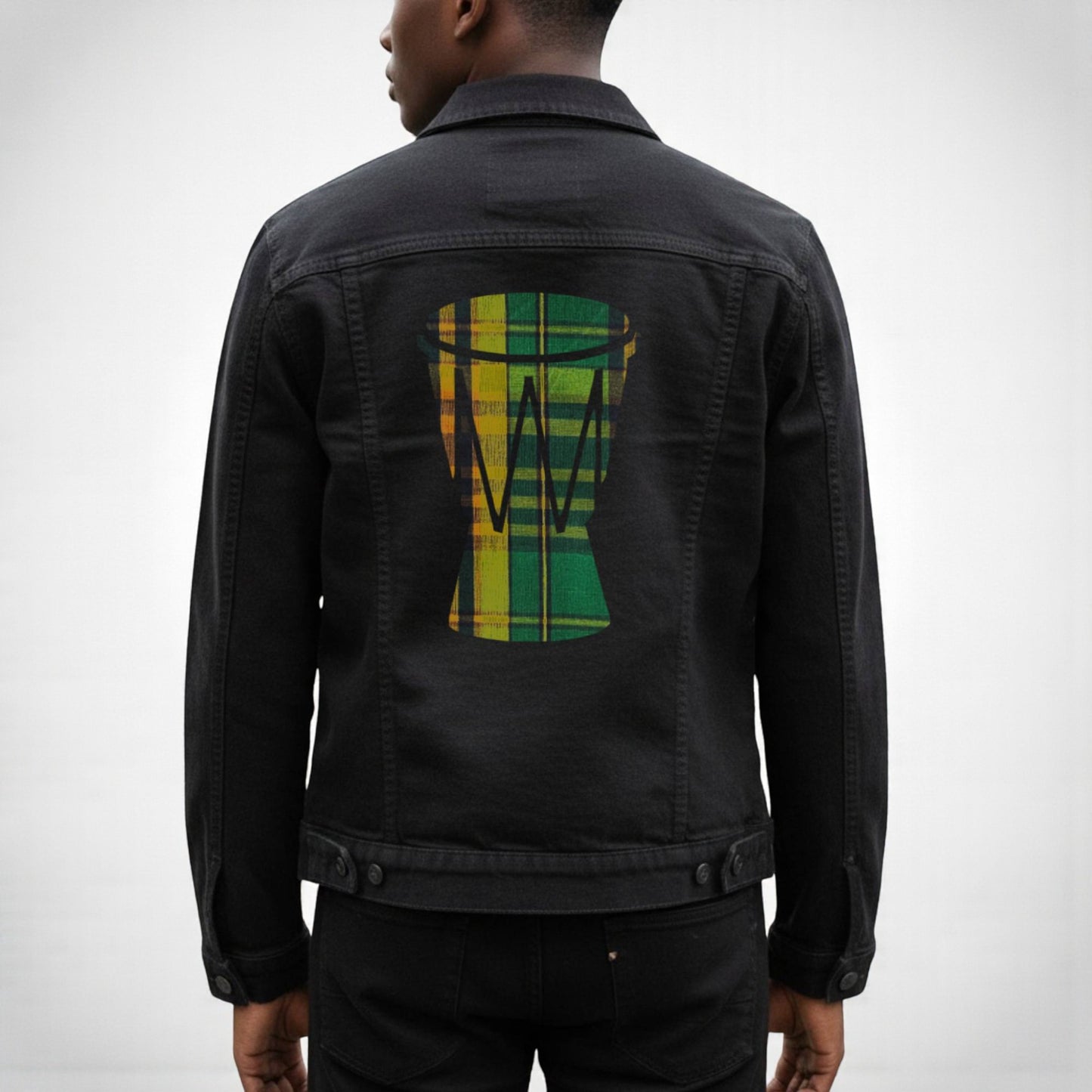 Djembe Print Denim Jacket for Men – Rhythm in Style