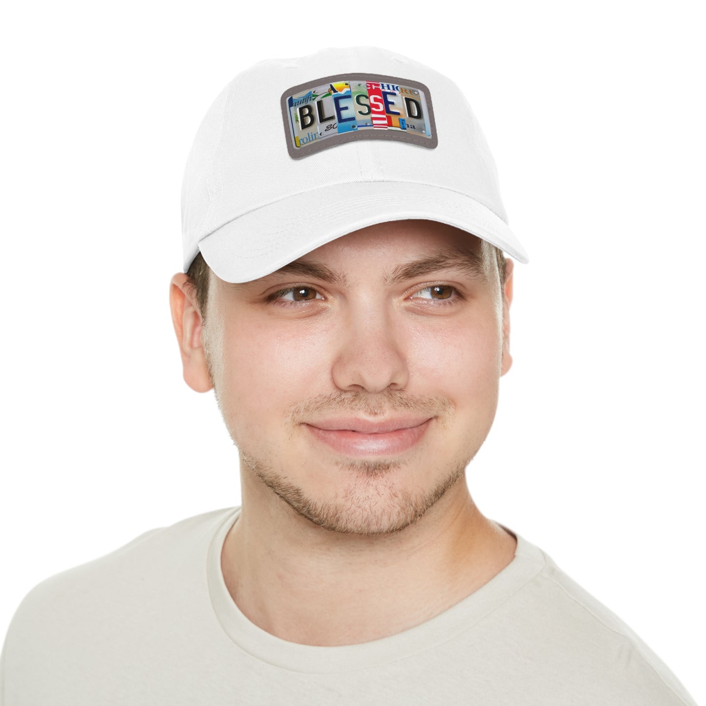 Inspirational 'Blessed' Dad Hat with Rectangular Leather Patch
