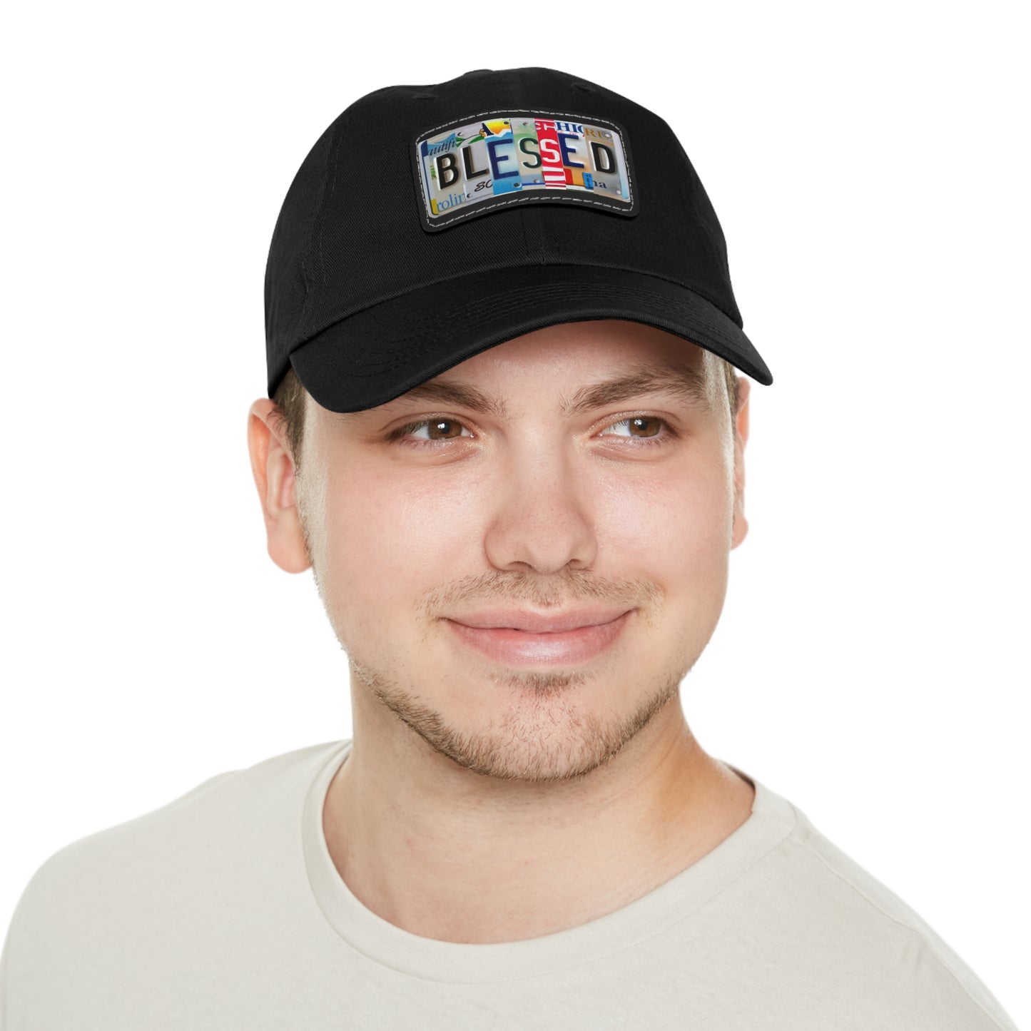 Inspirational 'Blessed' Dad Hat with Rectangular Leather Patch