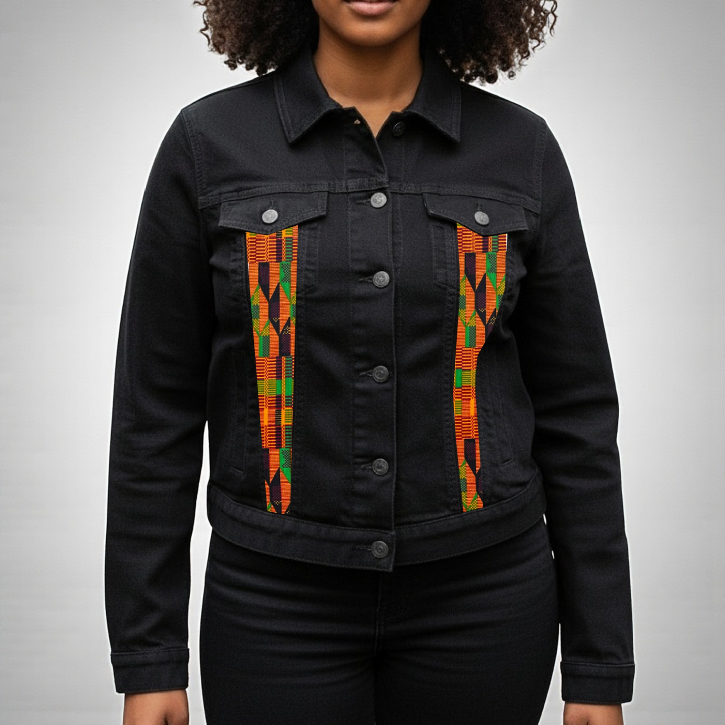 Customizable Kente & Africa Map Denim Jacket – Design Your Heritage