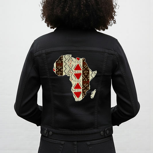 Customizable Kente & Africa Map Denim Jacket – Design Your Heritage