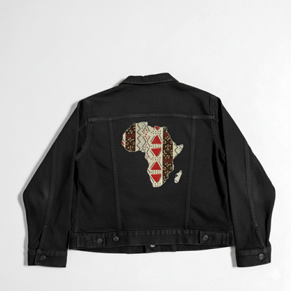 Customizable Kente & Africa Map Denim Jacket – Design Your Heritage