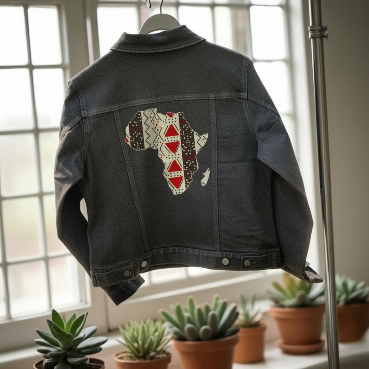 Customizable Kente & Africa Map Denim Jacket – Design Your Heritage