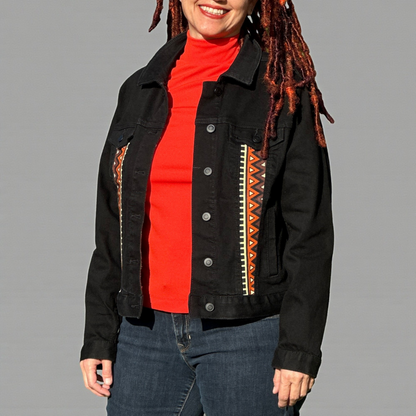 Customizable Kente & Africa Map Denim Jacket – Design Your Heritage