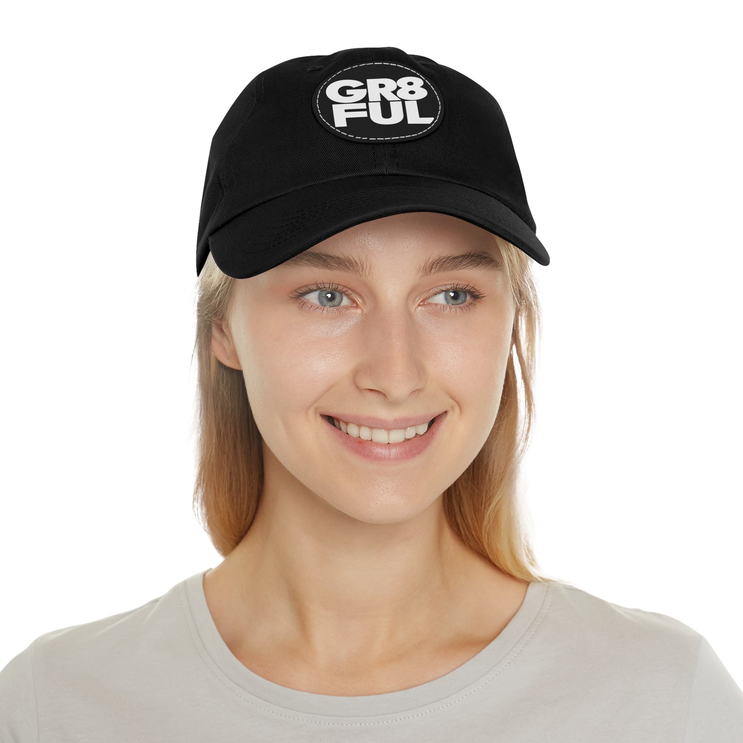 Inspirational 'Gr8ful' Dad Hat with Round Leather Patch