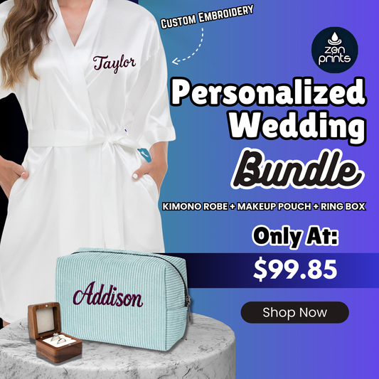 Personalized Wedding Combo - Robe + Makeup Pouch + Ring Box